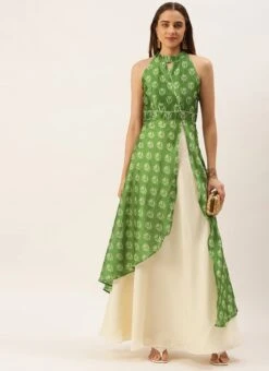 Green Art Silk Digital Printed Halter Neck Dress Festive Wear 12 Green Art Silk Digital Printed Halter Neck Dress Festive Wear -ZariGrace Shop Green Art Silk Digital Printed Halter Neck Dress DRBS02210996 u