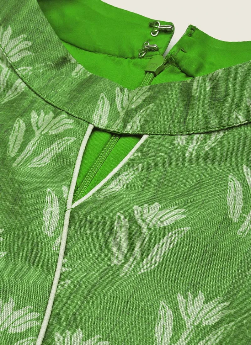 Green Art Silk Digital Printed Halter Neck Dress Festive Wear 7 Green Art Silk Digital Printed Halter Neck Dress Festive Wear - Image 5