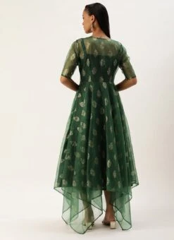 Green Art Silk Foil Organza Jacket Dress Festive Wear -ZariGrace Shop Green Art Silk Foil Organza Jacket Dress DRBS02302394 b