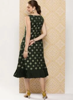Green Art Silk Foil Print Dress After Six Wear -ZariGrace Shop Green Art Silk Foil Print Dress DRBS02301118 b