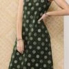 Green Art Silk Foil Print Dress After Six Wear