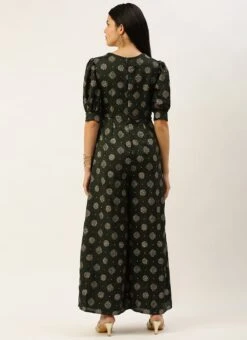 Green Art Silk Foil Print Jumpsuit Festive Wear 13 Green Art Silk Foil Print Jumpsuit Festive Wear -ZariGrace Shop Green Art Silk Foil Print Jumpsuit DRBS02302438 b