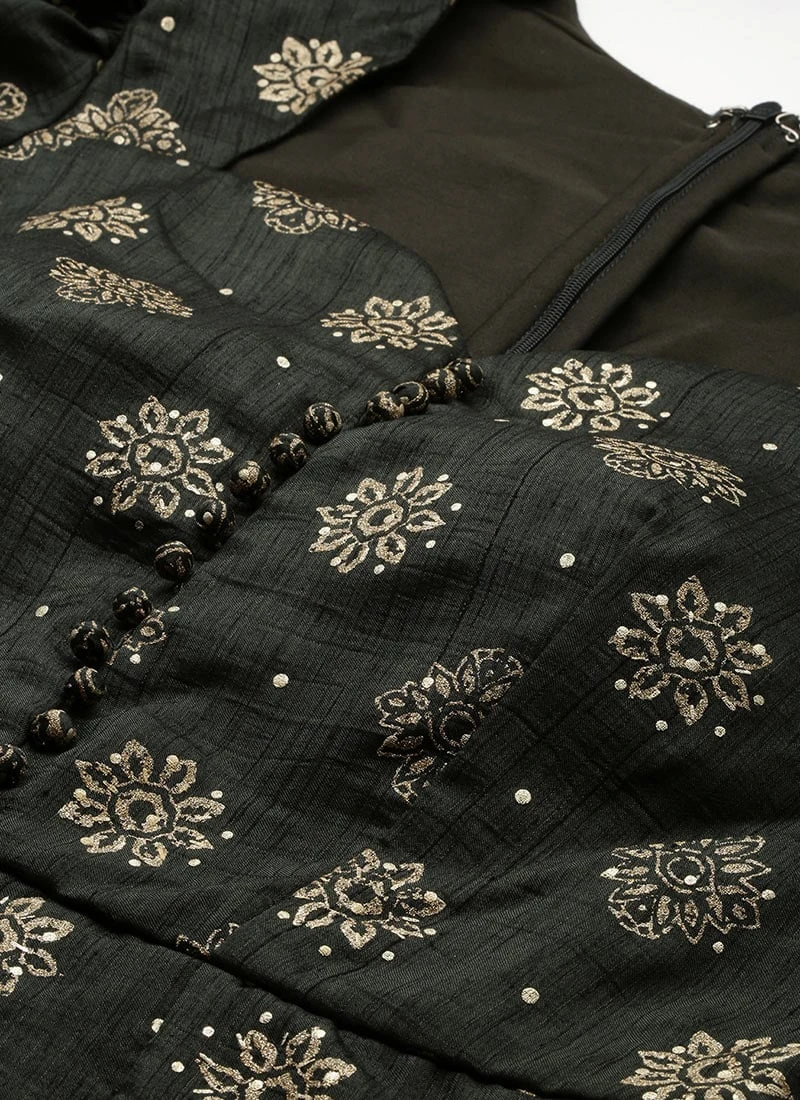 Green Art Silk Foil Print Jumpsuit Festive Wear 7 Green Art Silk Foil Print Jumpsuit Festive Wear - Image 5