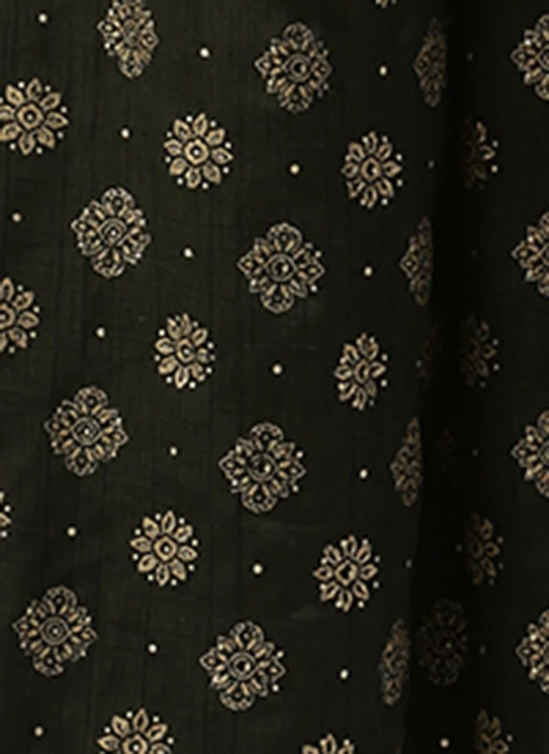 Green Art Silk Foil Print Jumpsuit Festive Wear 10 Green Art Silk Foil Print Jumpsuit Festive Wear - Image 8