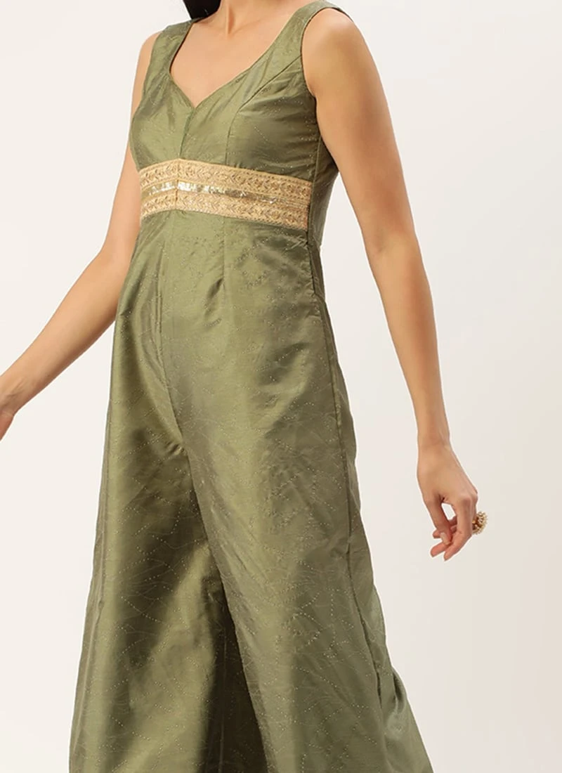 Green Art Silk Jumpsuit Festive Wear 3 Green Art Silk Jumpsuit Festive Wear