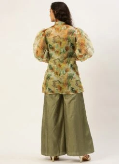 Green Art Silk Jumpsuit N Yellow Organza Jacket After Six Wear -ZariGrace Shop Green Art Silk Jumpsuit N Yellow Organza Jacket DRBS02301065 b