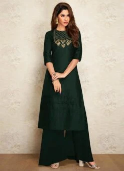 Green Art Silk Kurta Palazzo Set Work Wear -ZariGrace Shop Green Art Silk Kurta Palazzo Set KRSDMF1064TBEBG u