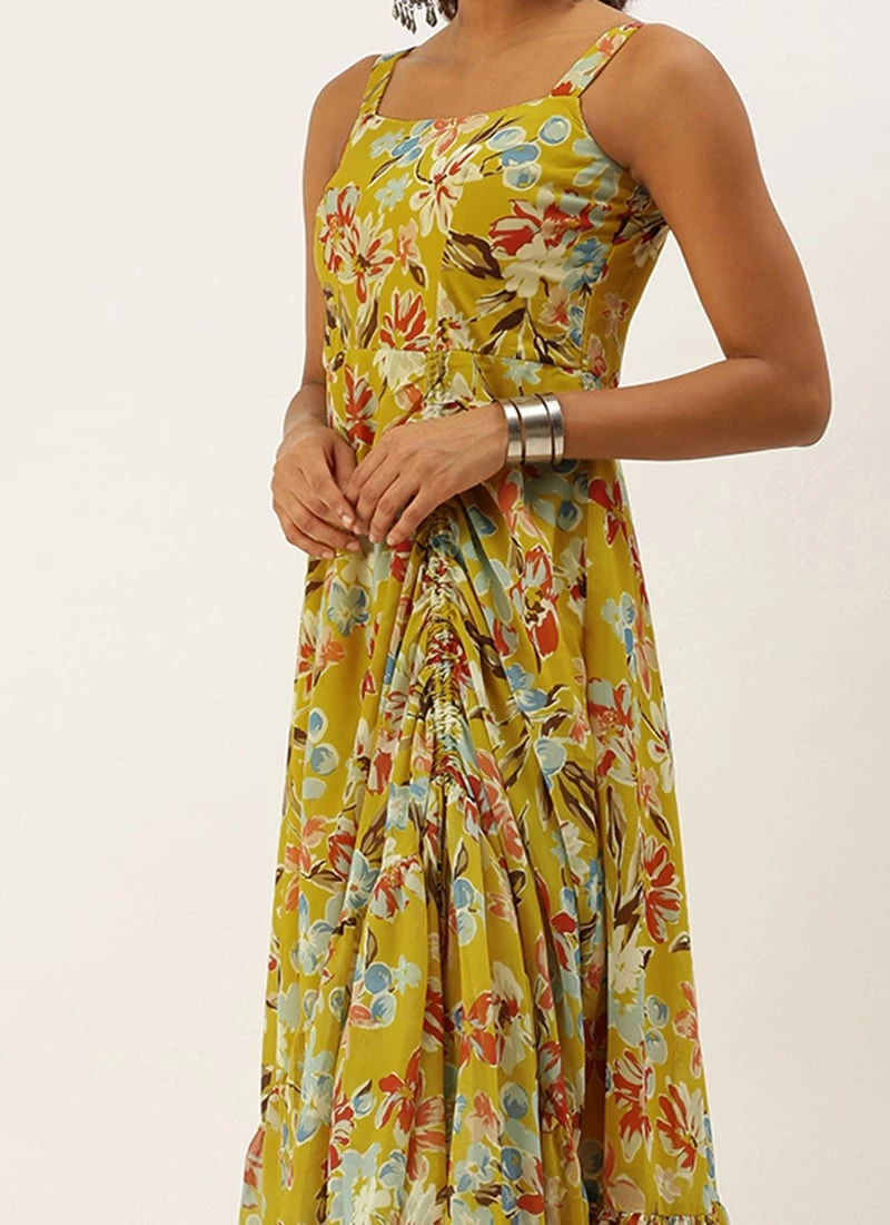 Green Asymmetric Gathered Gown Party Wear 3 Green Asymmetric Gathered Gown Party Wear