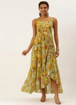 Green Asymmetric Gathered Gown Party Wear 12 Green Asymmetric Gathered Gown Party Wear -ZariGrace Shop Green Asymmetric Gathered Gown IWBS02208449 u