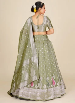 Green Banarasi Silk Zari Work Umbrella Lehenga Choli Festive Wear 9 Green Banarasi Silk Zari Work Umbrella Lehenga Choli Festive Wear -ZariGrace Shop Green Banarasi Silk Zari Work Umbrella Lehenga Choli GHSHSS14821GR b
