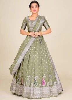 Green Banarasi Silk Zari Work Umbrella Lehenga Choli Festive Wear 8 Green Banarasi Silk Zari Work Umbrella Lehenga Choli Festive Wear -ZariGrace Shop Green Banarasi Silk Zari Work Umbrella Lehenga Choli GHSHSS14821GR u