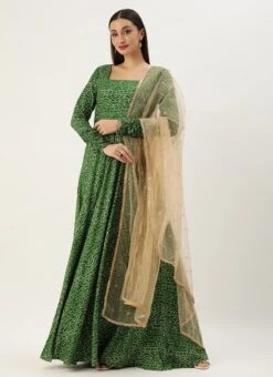 Dupatta From Green Bandhani Printed Rayon Gown With Dupatta Set After Six Wear 12 Dupatta From Green Bandhani Printed Rayon Gown With Dupatta Set After Six Wear -ZariGrace Shop Green Bandhani Printed Rayon Gown With Dupatta Set IWBS02302294 u