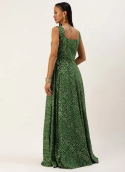 Green Bandhani Printed Rayon Strap Neck Dress Festive Wear -ZariGrace Shop Green Bandhani Printed Rayon Strap Neck Dress DRBS02303756 b
