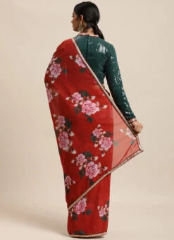 Green Blouse N Rust Digital Printed Saree Festive Wear -ZariGrace Shop Green Blouse N Rust Digital Printed Saree SABS02104314 b