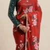 Green Blouse N Rust Digital Printed Saree Festive Wear