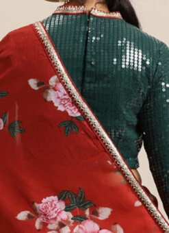 Green Blouse N Rust Digital Printed Saree Festive Wear -ZariGrace Shop Green Blouse N Rust Digital Printed Saree SABS02104314 rrc2