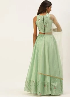 Green Chanderi Cotton Lehenga Set Festive Wear -ZariGrace Shop Green Chanderi Cotton Lehenga Set GHBS02206231 b
