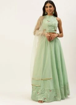 Green Chanderi Cotton Lehenga Set Festive Wear -ZariGrace Shop Green Chanderi Cotton Lehenga Set GHBS02206231 u