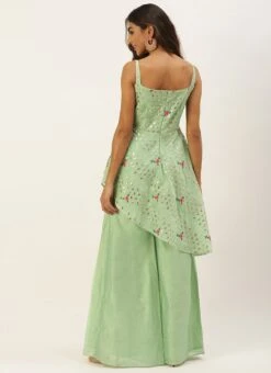 Green Chanderi Embroidered Jumpsuit Festive Wear Party Wear -ZariGrace Shop Green Chanderi Embroidered Jumpsuit DRBS02207361 b