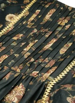 Green Chanderi Printed Floral Maxi Dress Festive Wear -ZariGrace Shop Green Chanderi Printed Floral Maxi Dress DRBS02111084 rrc1