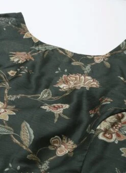 Green Chanderi Silk Puff Sleeve Dress After Six Wear -ZariGrace Shop Green Chanderi Silk Puff Sleeve Dress DRBS02201263 rrc1