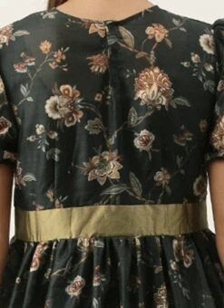 Green Chanderi Silk Puff Sleeve Dress After Six Wear -ZariGrace Shop Green Chanderi Silk Puff Sleeve Dress DRBS02201263 rrc2