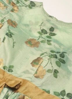 Green Chanderi Silk Puff Sleeve Dress Festive Wear -ZariGrace Shop Green Chanderi Silk Puff Sleeve Dress DRBS02303880 rrc1