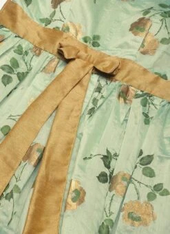 Green Chanderi Silk Puff Sleeve Dress Festive Wear -ZariGrace Shop Green Chanderi Silk Puff Sleeve Dress DRBS02303880 rrc3