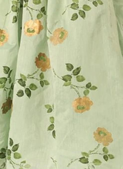 Green Chanderi Silk Puff Sleeve Dress Festive Wear -ZariGrace Shop Green Chanderi Silk Puff Sleeve Dress DRBS02303880 rrc4