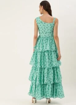 Green Chinon Digital Printed Layered Gown Party Wear -ZariGrace Shop Green Chinon Digital Printed Layered Gown IWBS02307659 b