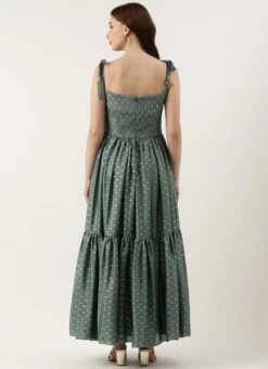 Green Chinon Foil Printed Maxi Dress Festive Wear -ZariGrace Shop Green Chinon Foil Printed Maxi Dress DRBS02212617 b