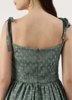 Green Chinon Foil Printed Maxi Dress Festive Wear -ZariGrace Shop Green Chinon Foil Printed Maxi Dress DRBS02212617 rrc2