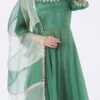Green Chinon Silk Mirror Work Anarkali Suit Wedding Wear -ZariGrace Shop Green Chinon Silk Mirror Work Anarkali Suit SLDVC165 l
