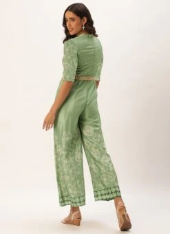 Green Digital Print Chinon Jumpsuit Festive Wear -ZariGrace Shop Green Digital Print Chinon Jumpsuit DRBS02309152 b