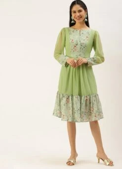 Green Digital Printed Dress Festive Wear -ZariGrace Shop Green Digital Printed Dress DRBS02208511 u