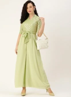 Green Embroidered Collar Neck Jumpsuit Party Wear -ZariGrace Shop Green Embroidered Collar Neck Jumpsuit DRBS02307730 u