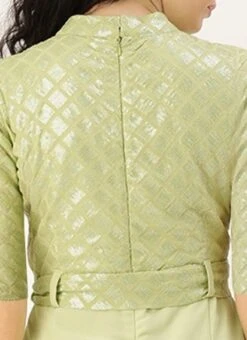 Green Embroidered Collar Neck Jumpsuit Party Wear -ZariGrace Shop Green Embroidered Collar Neck Jumpsuit DRBS02307730 rrc2