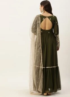 Dupatta From Green Embroidered Georgette Anarkali Suit After Six Wear -ZariGrace Shop Green Embroidered Georgette Anarkali Suit SLBS02302455 b