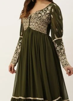 Dupatta From Green Embroidered Georgette Anarkali Suit After Six Wear