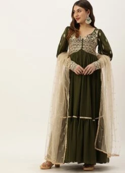 Dupatta From Green Embroidered Georgette Anarkali Suit After Six Wear -ZariGrace Shop Green Embroidered Georgette Anarkali Suit SLBS02302455 u