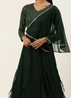 Green Embroidered Georgette Kali Flared Gown Party Wear