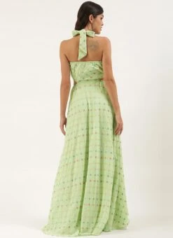 Green Embroidered Georgette Maxi Dress Festive Wear -ZariGrace Shop Green Embroidered Georgette Maxi Dress DRBS02207318 b