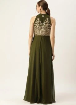 Green Embroidered Halter Neck Gown Festive Wear -ZariGrace Shop Green Embroidered Halter Neck Gown IWBS02305137 b
