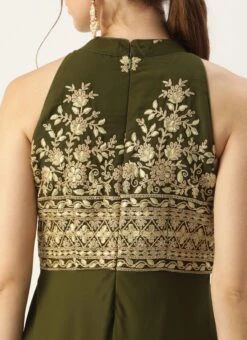 Green Embroidered Halter Neck Gown Festive Wear -ZariGrace Shop Green Embroidered Halter Neck Gown IWBS02305137 rrc2