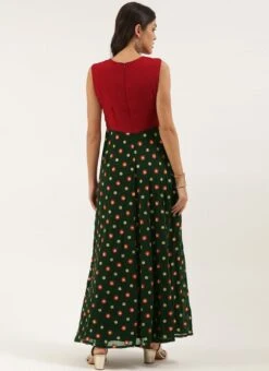 Green Embroidered N Maroon Twisted Bodice Dress Festive Wear -ZariGrace Shop Green Embroidered N Maroon Twisted Bodice Dress DRBS02206212 b