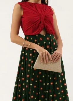 Green Embroidered N Maroon Twisted Bodice Dress Festive Wear