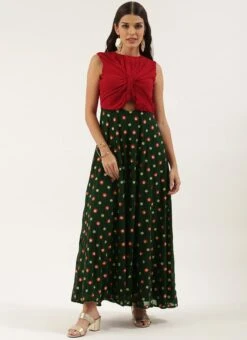 Green Embroidered N Maroon Twisted Bodice Dress Festive Wear -ZariGrace Shop Green Embroidered N Maroon Twisted Bodice Dress DRBS02206212 u