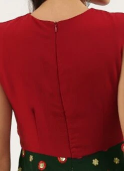 Green Embroidered N Maroon Twisted Bodice Dress Festive Wear -ZariGrace Shop Green Embroidered N Maroon Twisted Bodice Dress DRBS02206212 rrc2