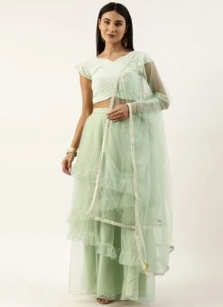 Green Embroidered N Net Asymmetrical Lehenga Set Party Wear 12 Green Embroidered N Net Asymmetrical Lehenga Set Party Wear -ZariGrace Shop Green Embroidered N Net Asymmetrical Lehenga Set GHBS02203482 u