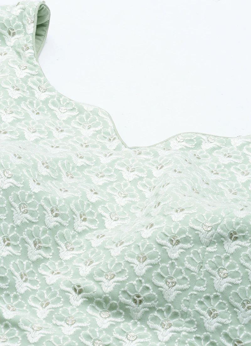 Green Embroidered N Net Asymmetrical Lehenga Set Party Wear 7 Green Embroidered N Net Asymmetrical Lehenga Set Party Wear - Image 5